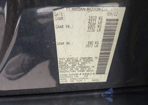 2013 Nissan Altima 2.5 Sv z USA, uszkodzony, nr VIN 1N4AL3APXDN438824